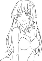 Anime girl lineart drawing sketch of sexy anime girl with Halloween outfit