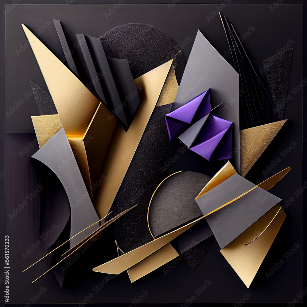 Poster abstract background with golden, green and gray geometric shapes with texture. generative ai