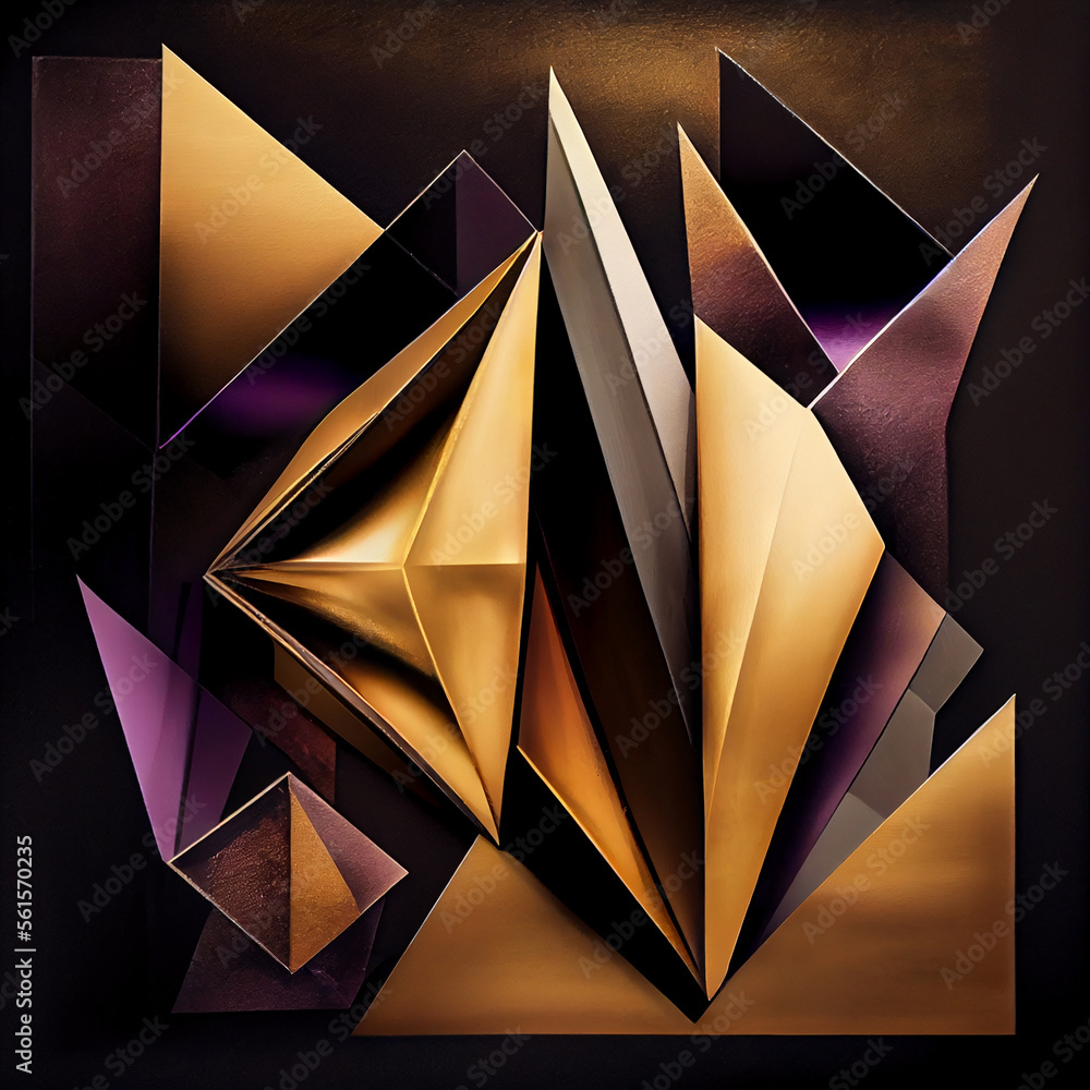 Poster abstract background with golden, green and gray geometric shapes with texture. generative ai