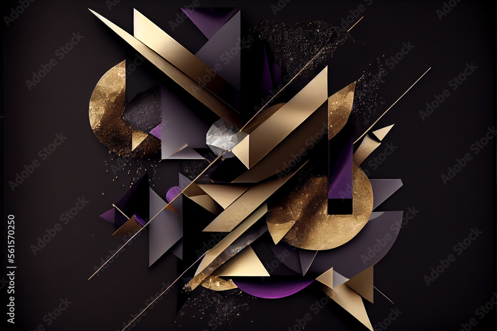 Poster abstract background with golden, green and gray geometric shapes with texture. generative ai