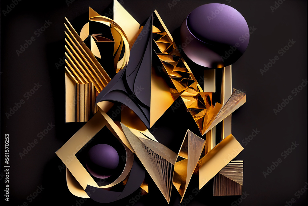 Poster abstract background with golden, green and gray geometric shapes with texture. generative ai