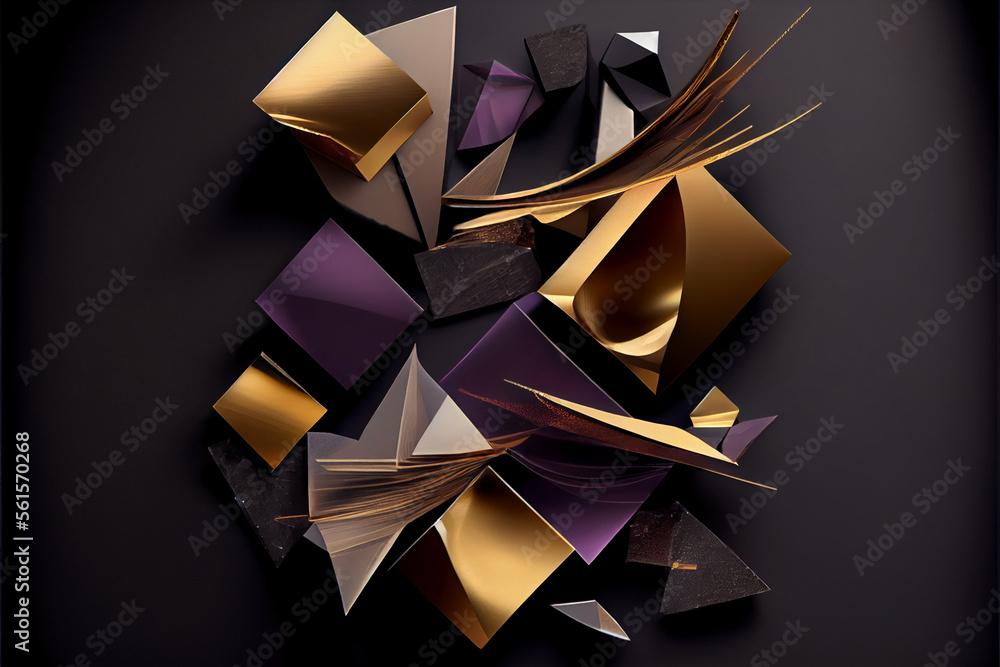 Poster abstract background with golden, green and gray geometric shapes with texture. generative ai