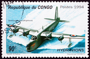 Postage stamp Congo 1994 Short Sunderland, seaplane