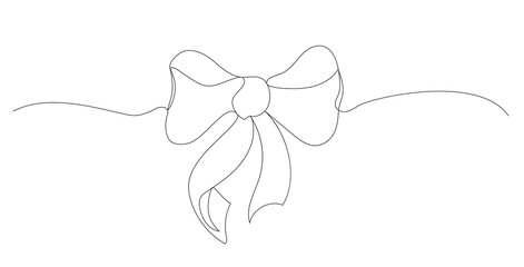 Simple bow, ribbon. Design of jewelry, packaging in one line style. Element isolated on white background. Print letter, banner, diary, planner, postcard. vector illustration.