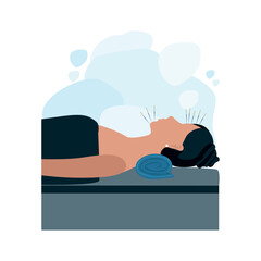 Acupuncture treatment in the salon. Alternative medicine. Eastern medicine. Vector illustration isolated on white background.