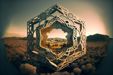 Fototapeta na wymiar Sacred Geometry in Mountainous Desert Landscape Generative AI