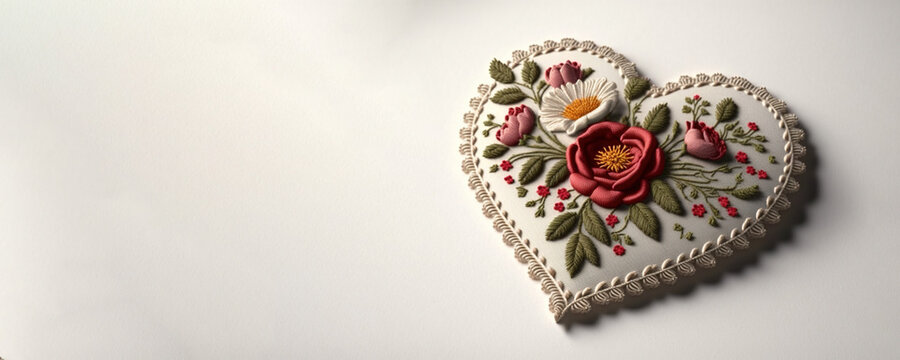 Valentine's Heart Embroidery with copy space (Generative Art)