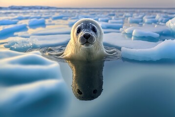 young Baikal seal on the ice of the lake, a species of earless seal that is unique to Lake Baikal in Siberia, Russia. AI generated image - obrazy, fototapety, plakaty