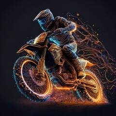 Extreme Motocross Bike Racing Illustration with light streak Silhouette of Biker and Motorcycle in Red and Black - A Vector Representation of Speed, Power, and Adventure on the Road. generative ai