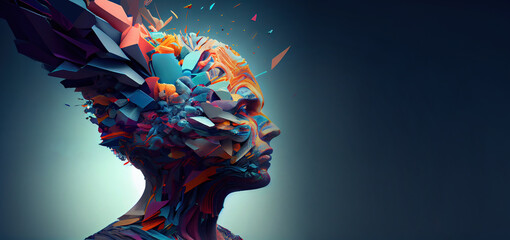 Generative AI illustration of annual collective mind concept art, exploding mind, inner world, dreams, emotions, imagination and creative mind - obrazy, fototapety, plakaty