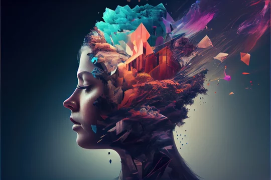 Generative AI illustration of annual collective mind concept art, exploding mind, inner world, dreams, emotions, imagination and creative mind
