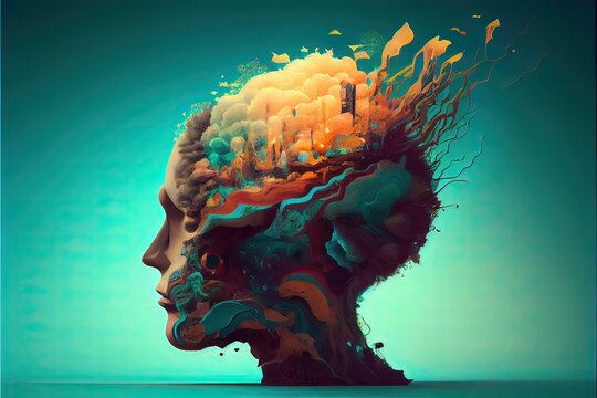 Generative AI illustration of annual collective mind concept art, exploding mind, inner world, dreams, emotions, imagination and creative mind