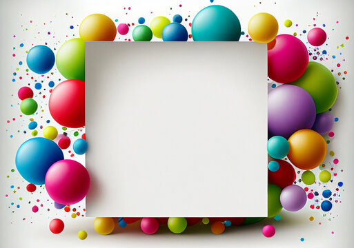 Empty frame with birthday theme for cards, greetings or invitations, isolated on white, generative ai, digital art