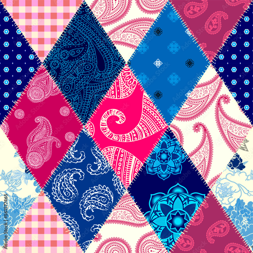 Poster patchwork textile pattern. seamless quilting design background.
