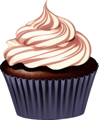 Delicious Cupcake with Cream Detailed Beautiful Hand Drawn Vector Illustration