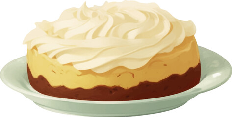 Pudding with Cream Detailed Beautiful Hand Drawn Vector Illustration