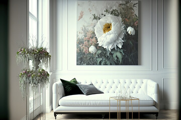 floral interior in white. Generative AI