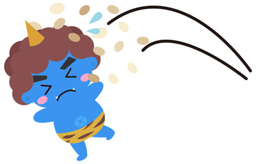 豆をなげられた鬼のイラスト素材　ベクター