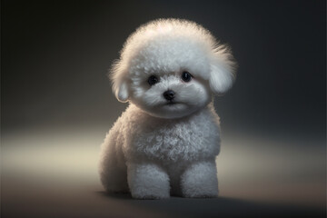 Dog portrait, Cute Bichon Frise puppy dramatic lighting, studio, AI Generated