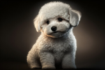 Dog portrait, Cute Bichon Frise puppy dramatic lighting, studio, AI Generated