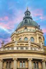 Fototapeta na wymiar Scenic St. Stephen's Basilica exterior at sunset in Budapest