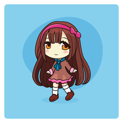 Cute and kawaii school girl in dress. Manga chibi girl.