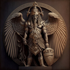 Ancient Sumerian mythology. Ashu,ancient Sumerian mythological god. Created with Generative AI technology.