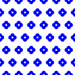 Seamless blue and white abstract daisy like flowers in a diagonal pattern on a white background