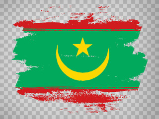 Flag of  Mauritania brush stroke background.  Flag Islamic Republic of Mauritania on transparent background for your design, app, UI.  Stock vector. EPS10.