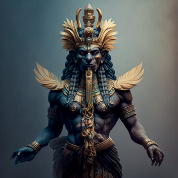 Ancient Sumerian mythology. Enki,ancient Sumerian mythological god. Created with Generative AI technology.