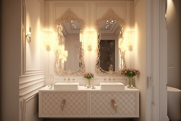 an elegantly designed bathroom decor with tiles and lighting. Generative AI