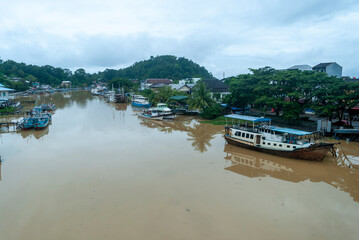 Fototapeta na wymiar Photograph of Muara Padang harbour, taken from Siti Nurbaya bridge. West Sumatera of Indonesia