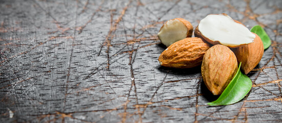 Almonds with leaves.