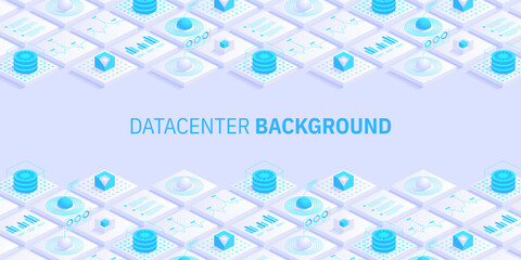 Abstract datacenter or blockchain vector isometric background Hosting server room cloud storage technology and big data processing Digital information Network mainframe infrastructure website layout
