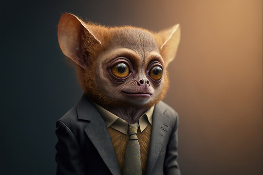 portrait of a tarsier dressed in a formal business suit, generative ai