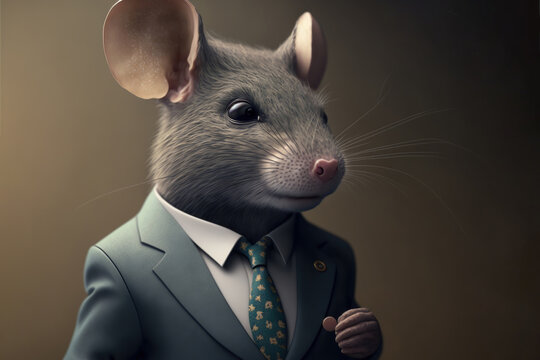 portrait of a mouse dressed in a formal business suit, generative ai