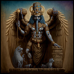 Ancient Sumerian mythology. Enki,ancient Sumerian mythological god. Created with Generative AI technology.