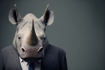 Fototapeta Portrait of a rhinoceros dressed in a formal business suit,  generative ai obraz
