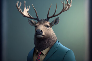 Portrait of a deer dressed in a formal business suit,  generative ai