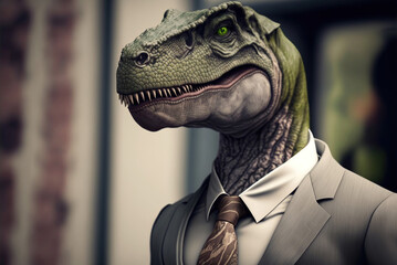 Portrait of a Dinosaur dressed in a formal business suit,  generative ai - obrazy, fototapety, plakaty