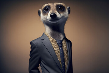 Portrait of a meerkat dressed in a formal business suit,  generative ai - obrazy, fototapety, plakaty