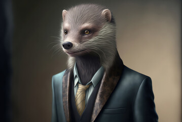 Portrait of a mink  dressed in a formal business suit,  generative ai - obrazy, fototapety, plakaty