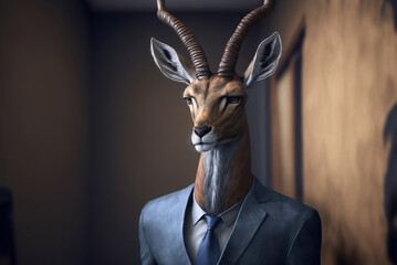 Portrait of a Chamois dressed in a formal business suit,  generative ai - obrazy, fototapety, plakaty