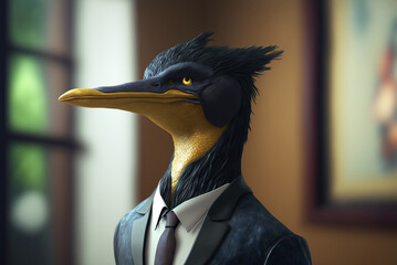 Portrait of a Cormorant  dressed in a formal business suit,  generative ai - obrazy, fototapety, plakaty