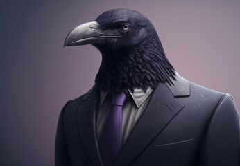 Portrait of a raven dressed in a formal business suit, generative ai - obrazy, fototapety, plakaty