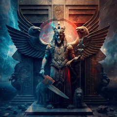 Ancient Sumerian mythology. Nergal, ancient Sumerian mythological god. Created with Generative AI technology.