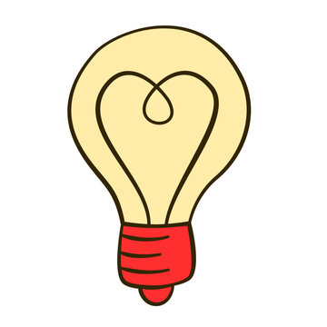 Bulb with heart-shaped filament. Valentine's day. Cartoon flat icon. Vector illustration. Isolated on white background