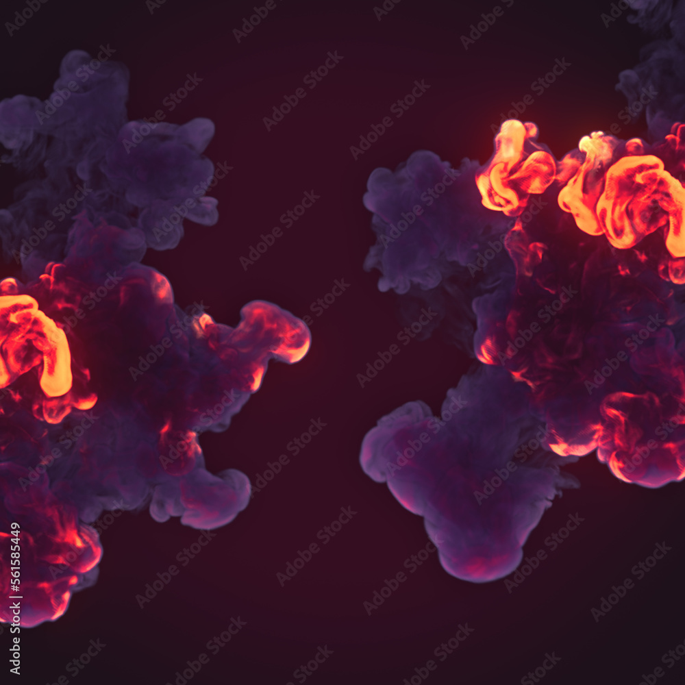 Aufkleber fire explosion with smoke trails on dark background. abstract digital illustration. 3d rendering