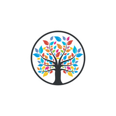 Tree logo illustration with circle badge element for business company.