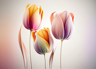 Pastel color tulips illustration, spring flowers on light background, generative ai